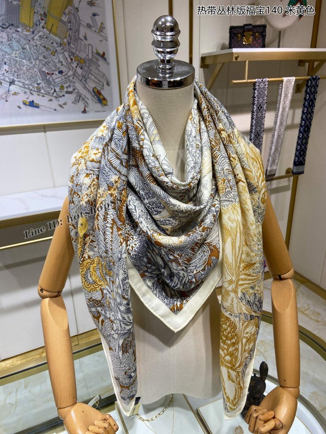 Hermes專櫃爆款女士圍巾披肩 愛馬仕熱帶叢林版福寶羊絨方巾 mmyj2333